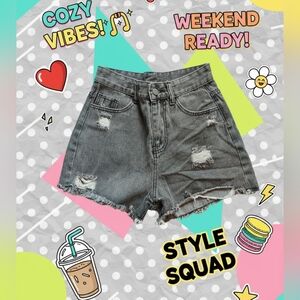 ROMWE Gray Distressed Denim Shorts